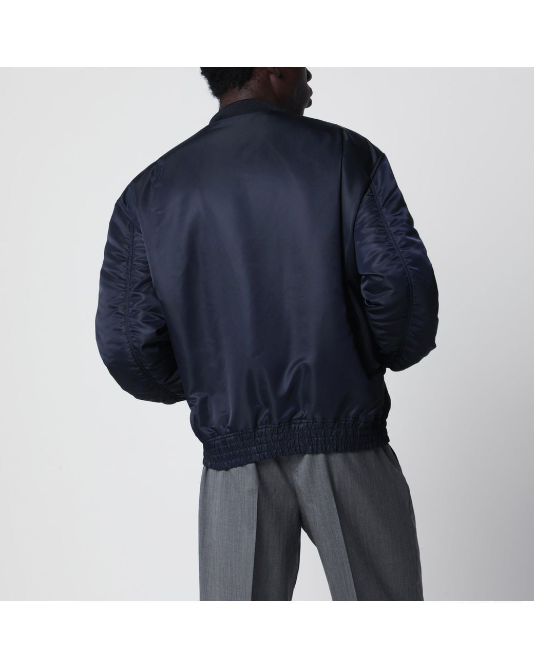 Valentino Blue Shiny Zip-Up Bomber Jacket With Vlogo for men
