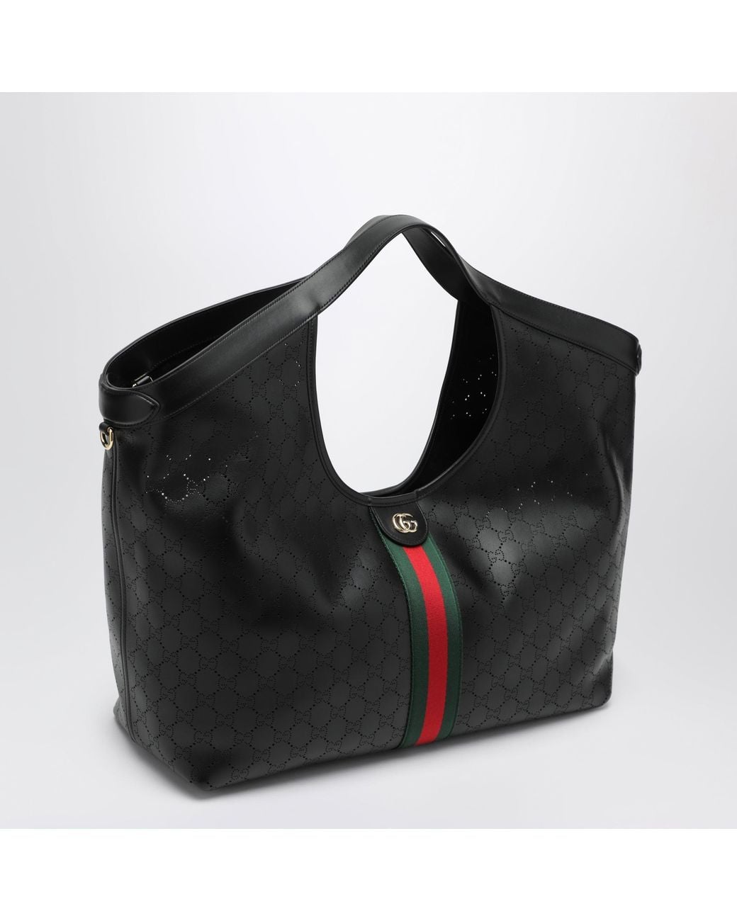 Gucci Black Giglio Large Perforated Leather Tote Bag