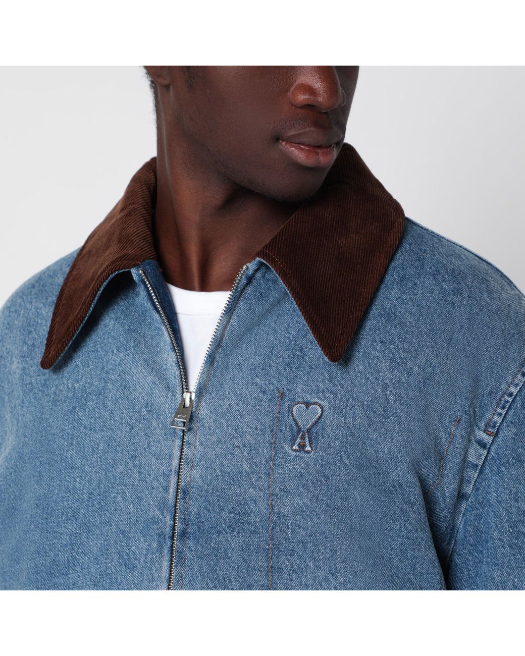AMI Blue Faded-Effect Ami De Coeur Denim Jacket for men