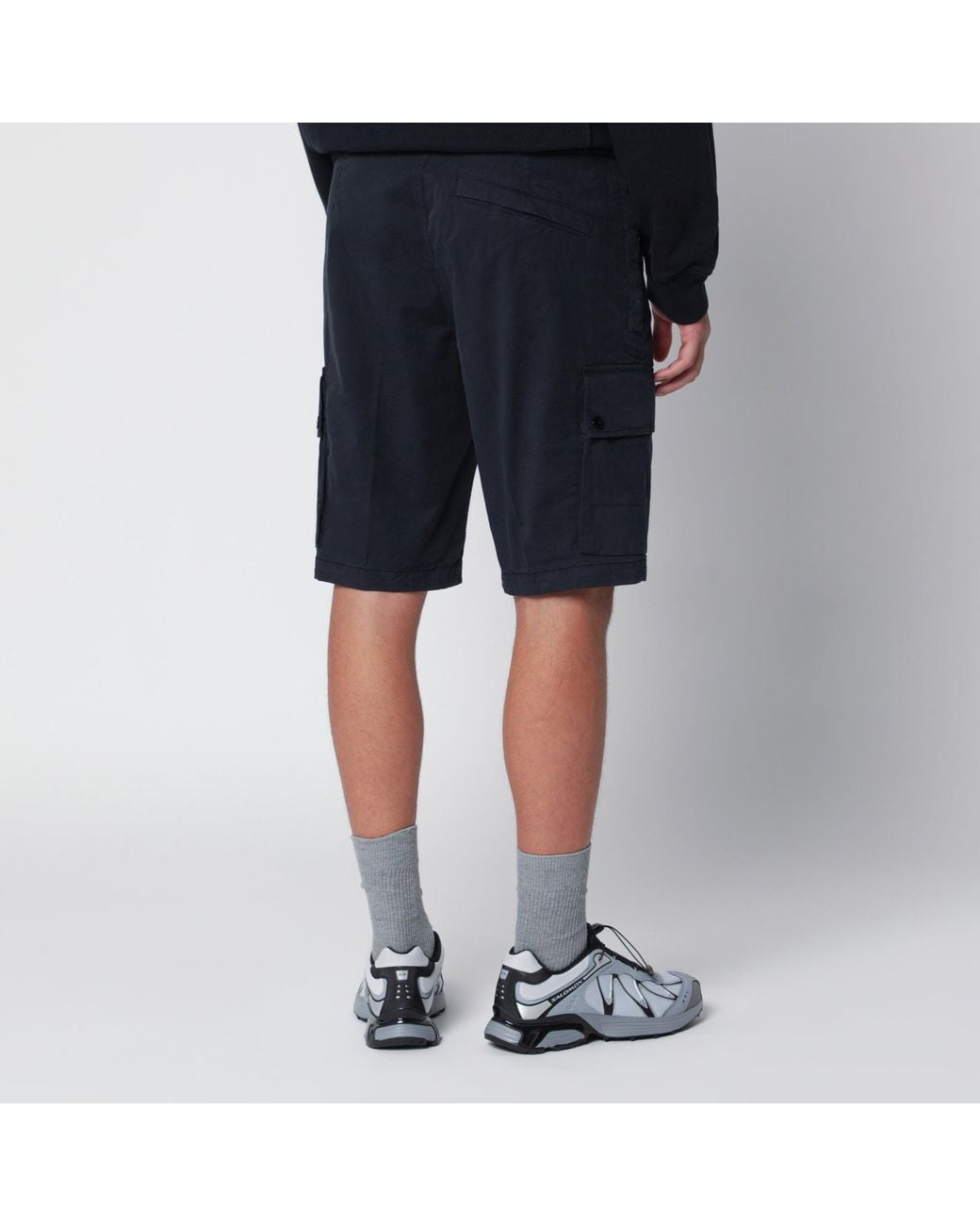 Stone Island Blue Stretch Cotton Cargo Shorts for men