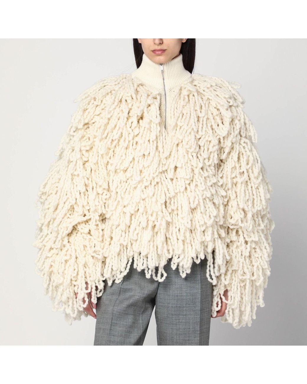 Stella McCartney Natural Wool Bomber Jacket With Fringes