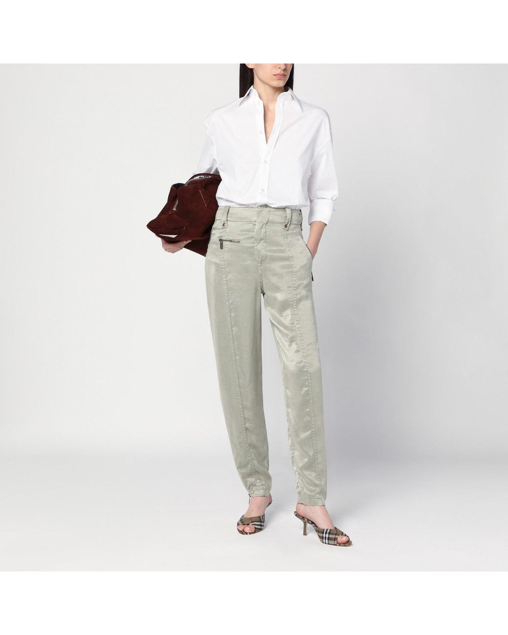 Burberry Gray Trousers With B Shield Emblem