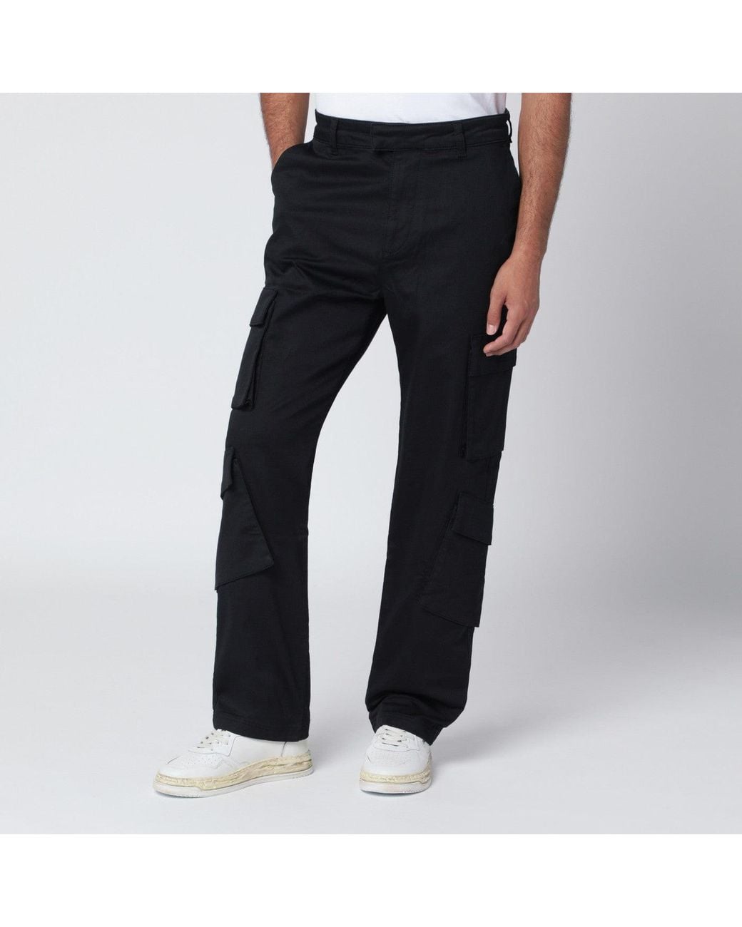 Represent Black Cotton Cargo Trousers for men