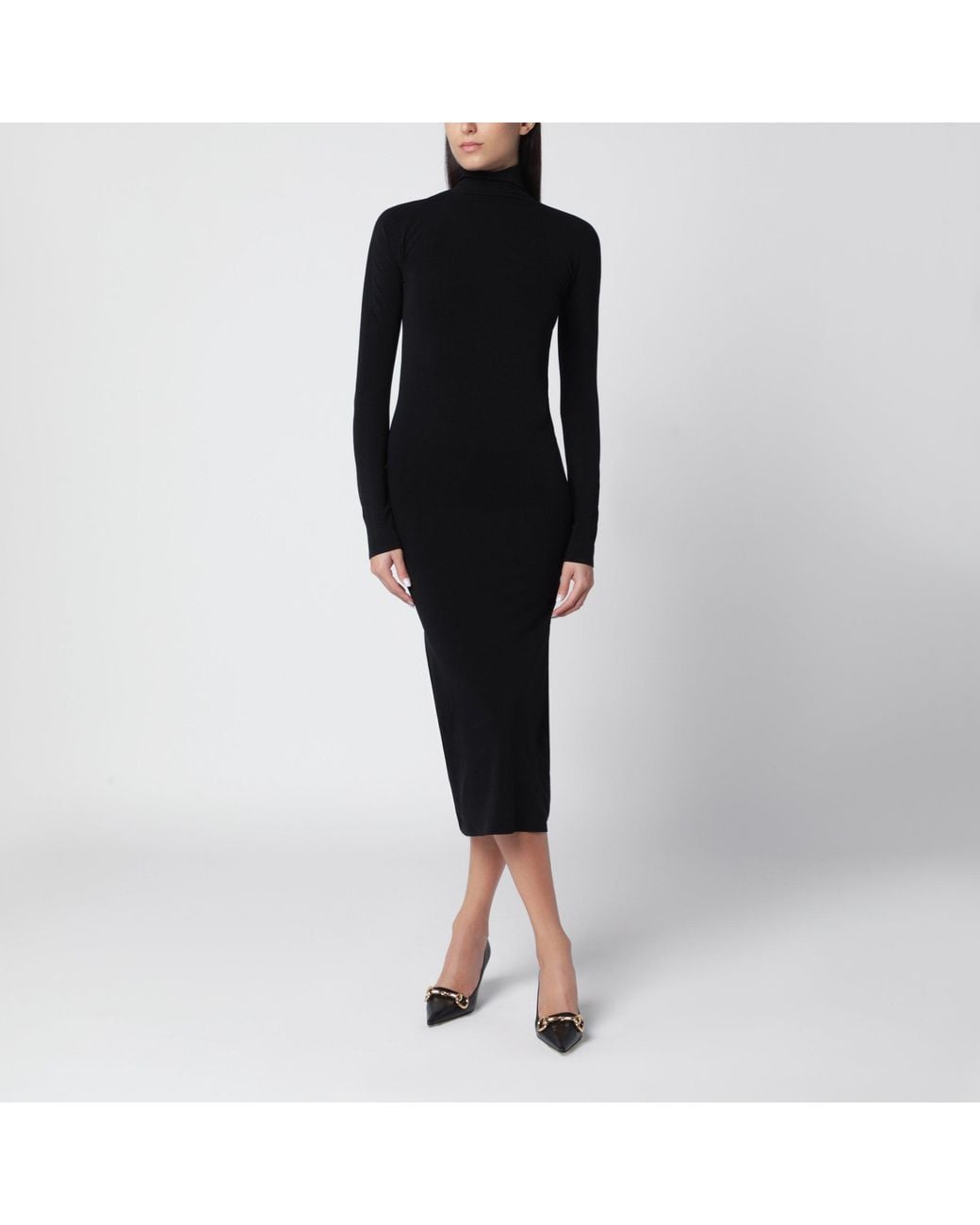 Gucci Black Midi Turtleneck Dress