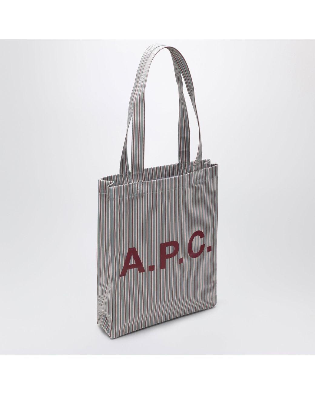 A.P.C. Gray Burgundy Striped Lou Tote Bag