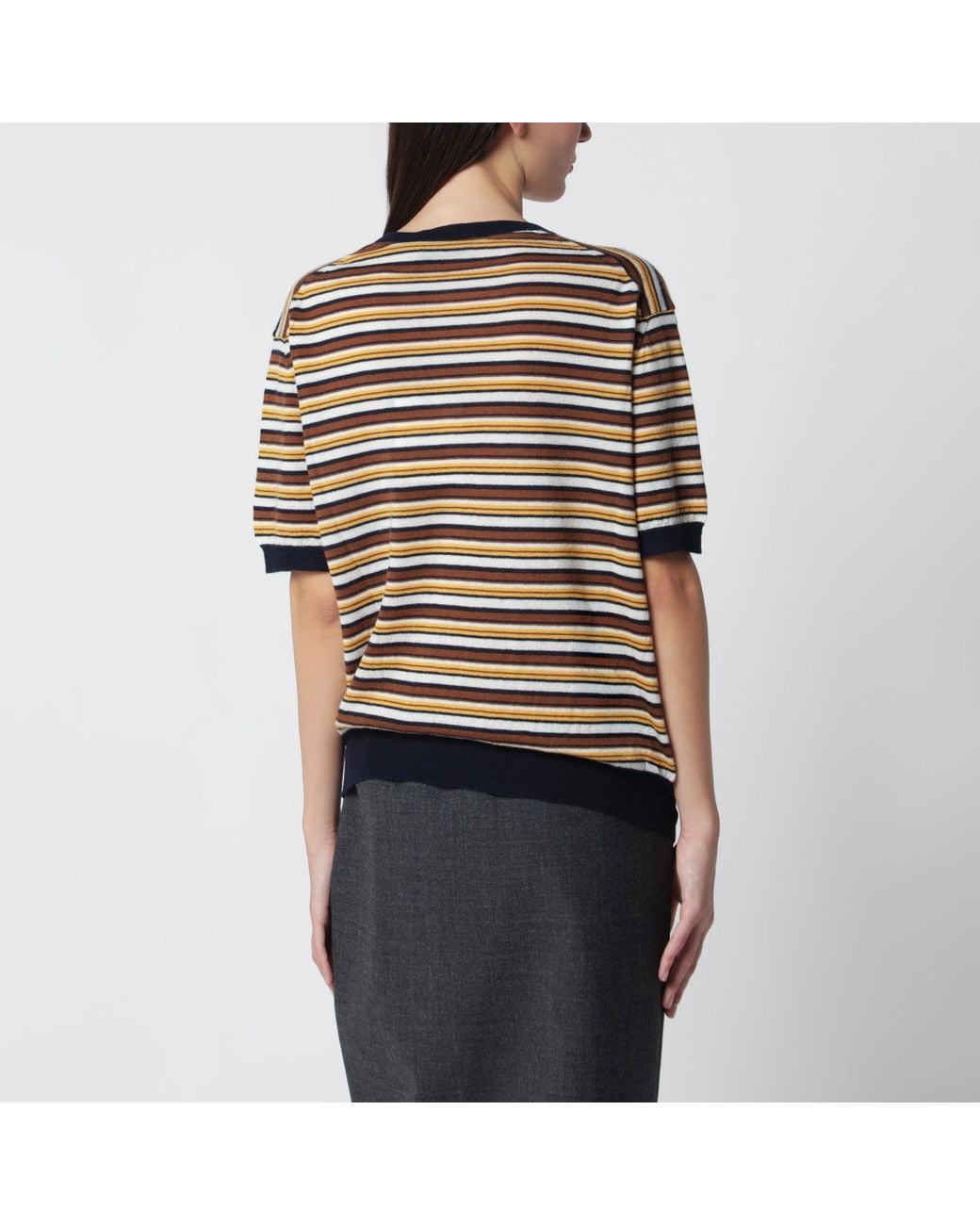 Prada Black Natural Striped Cashmere Sweater