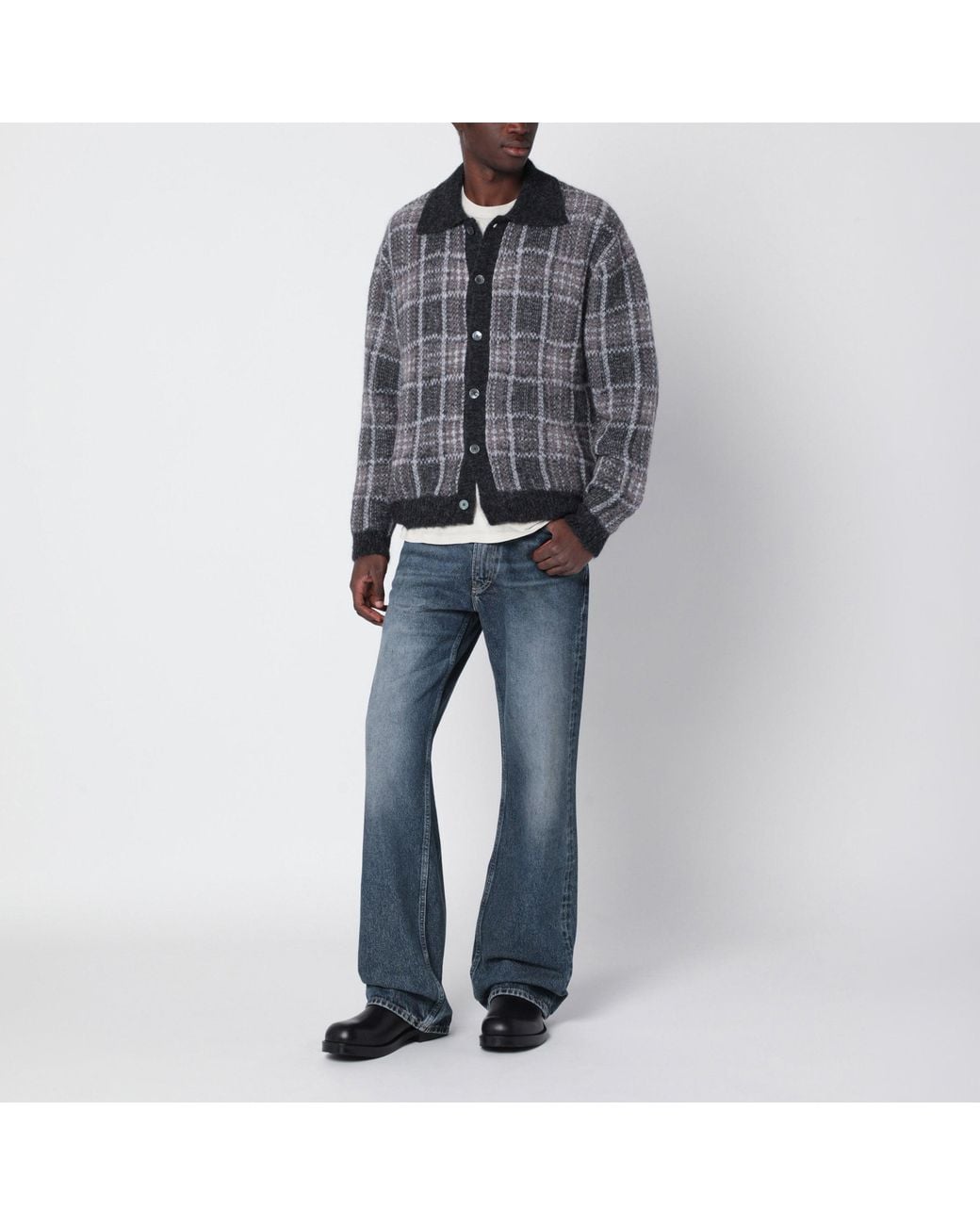 Our Legacy Gray Checked Evening Polo Sweater for men