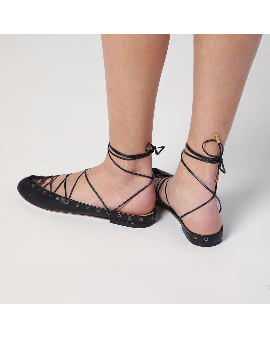 【関税&送料込】Chloe Black Leather Ghillie Ballerinas chloe-Black-Leather-Ghillie-