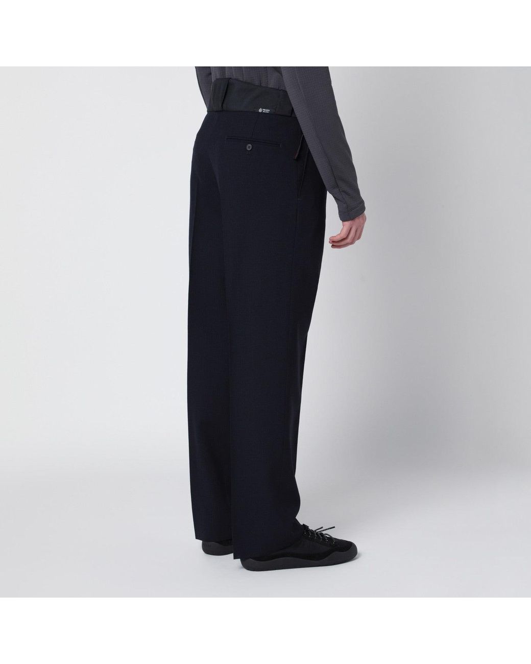 Prada Black Wool Trousers With Technical Details for men