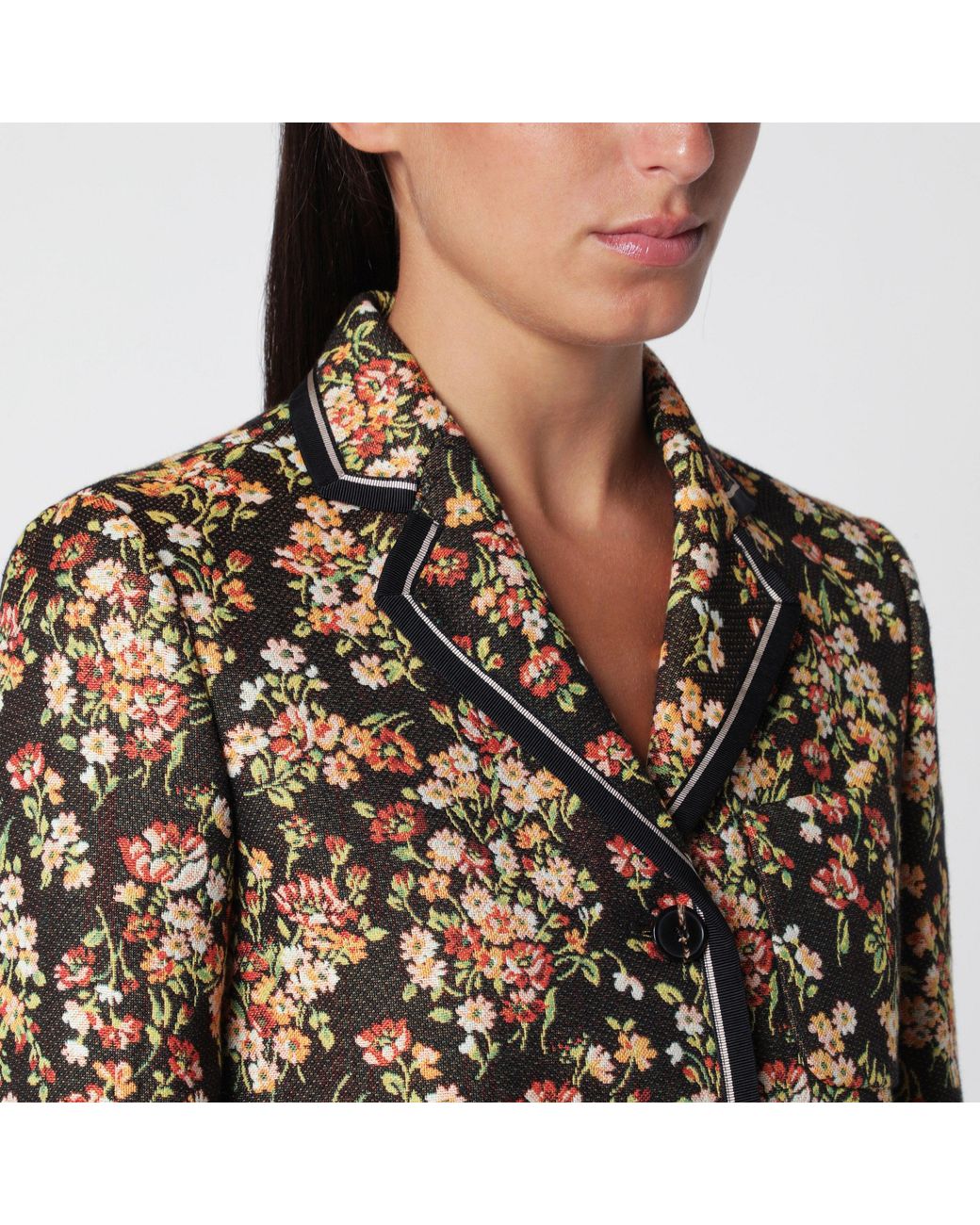 Dries Van Noten Black Floral Gobelin Blazer