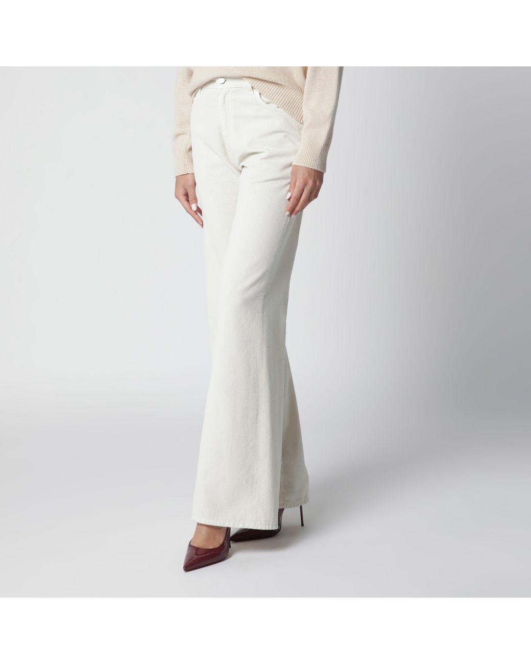 Haikure White Velvet Cotton Trousers