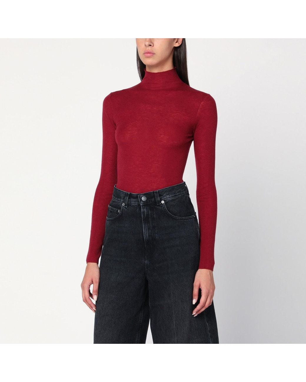6397 Red Bordeaux Semi-Sheer Turtleneck