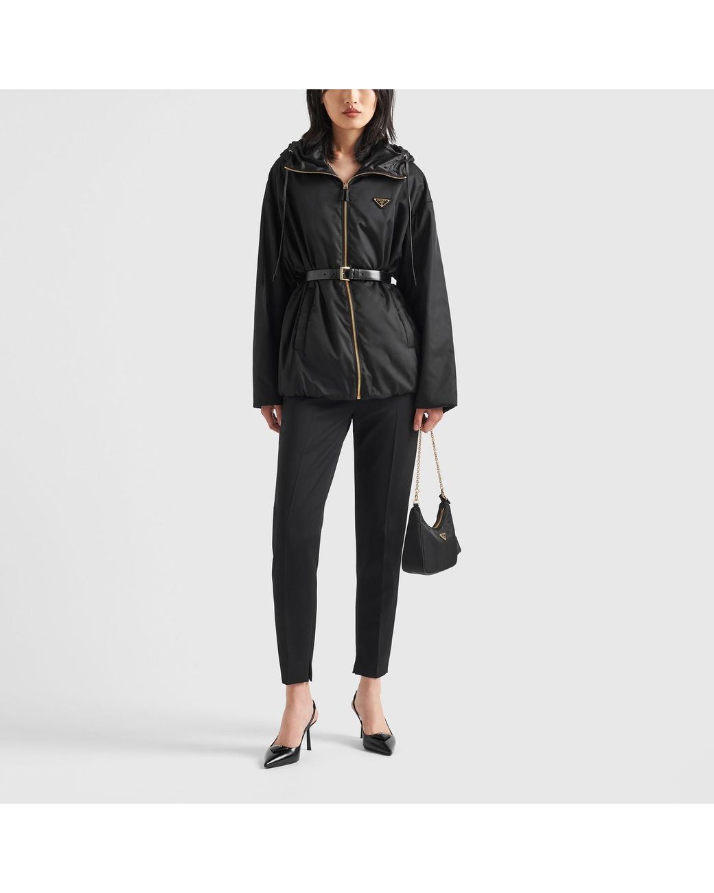 Prada Re Nylon Jacket With Belt in Black Lyst UK