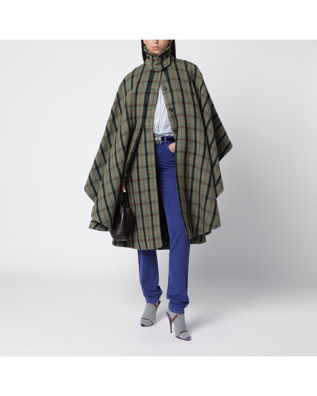 Chloé Black Check Cape Coat