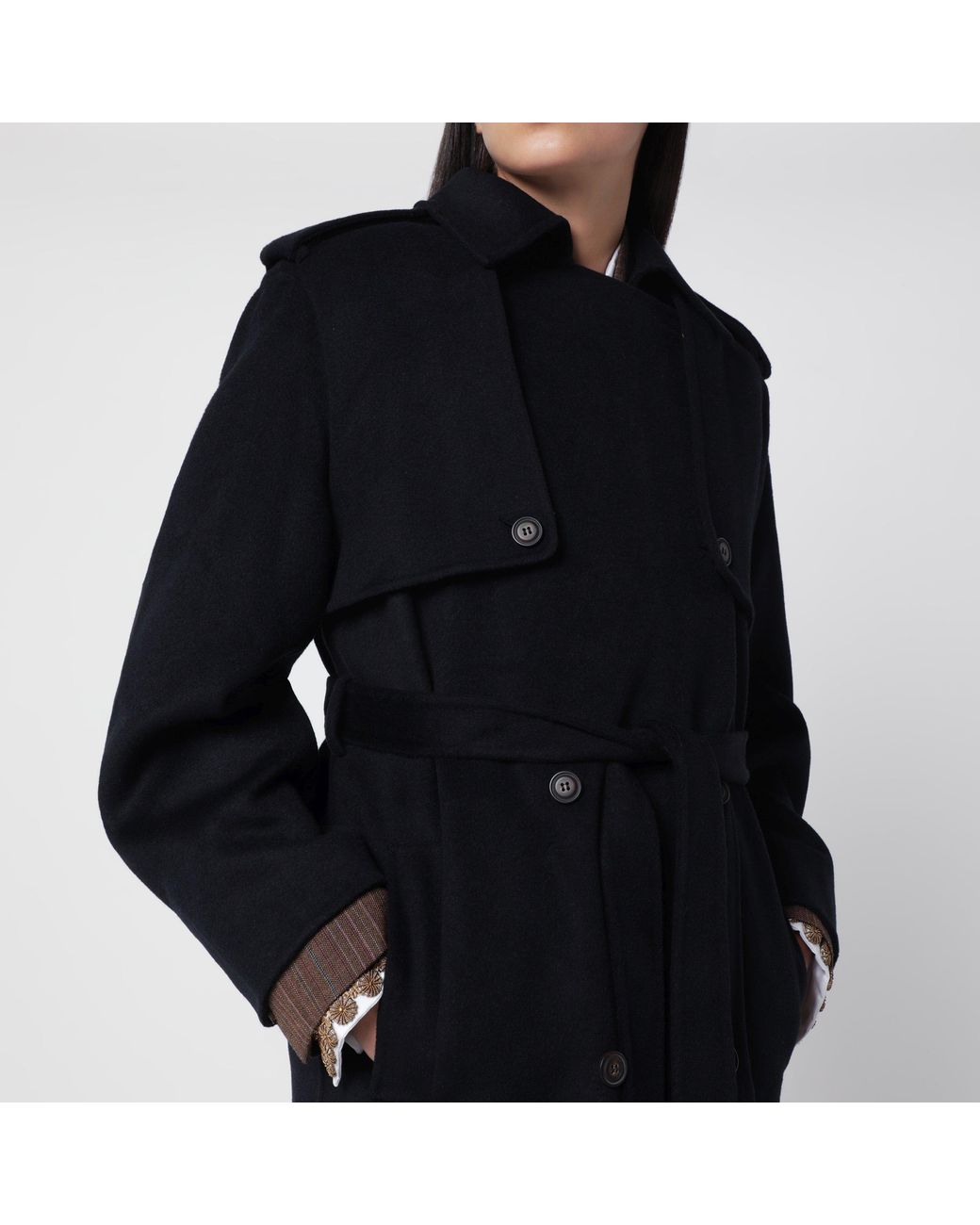 IVY & OAK Black Dark Double-Breasted Wool Coat
