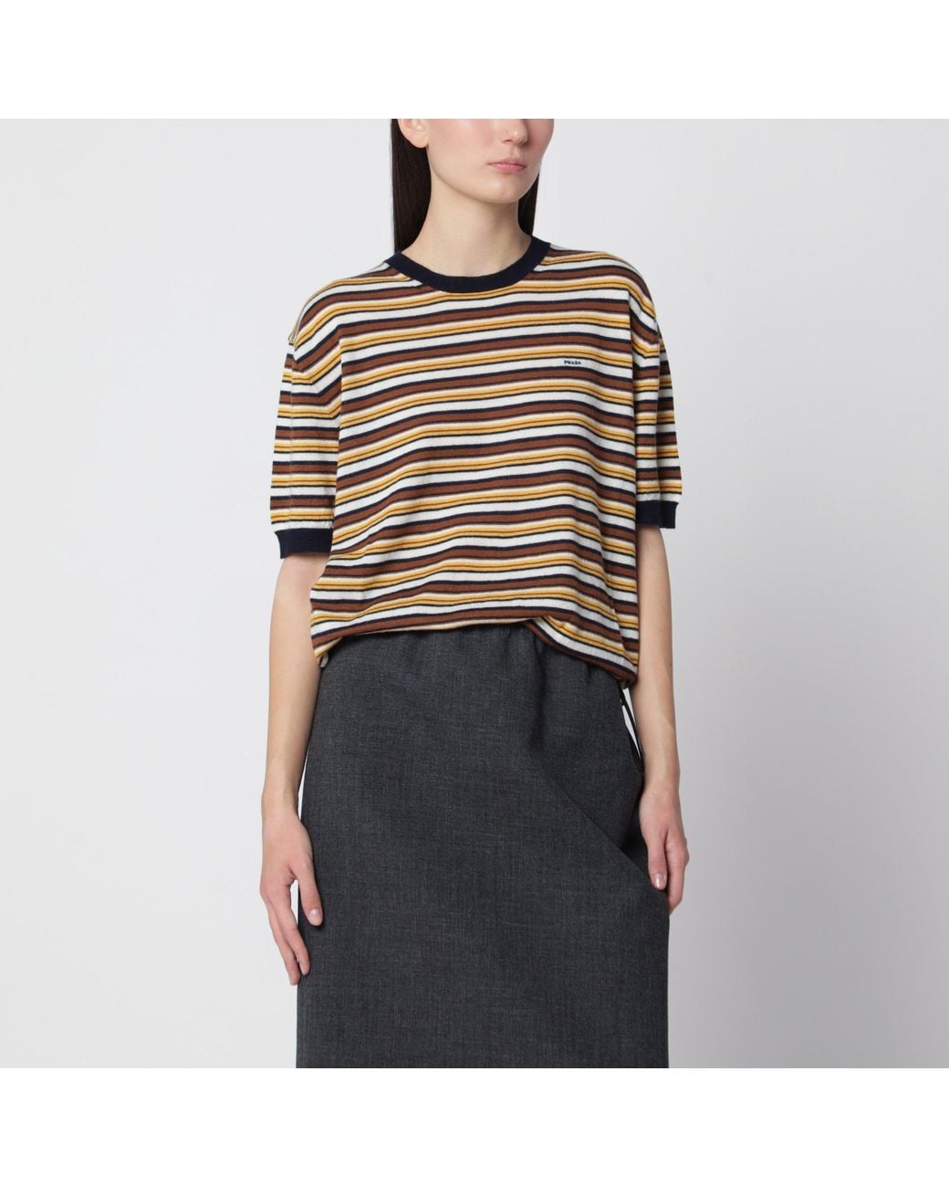 Prada Black Natural Striped Cashmere Sweater