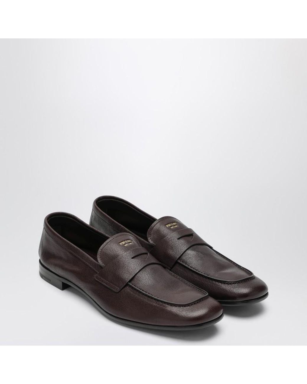 Mocassins En Cuir Brun Foncé Prada pour homme en coloris Black