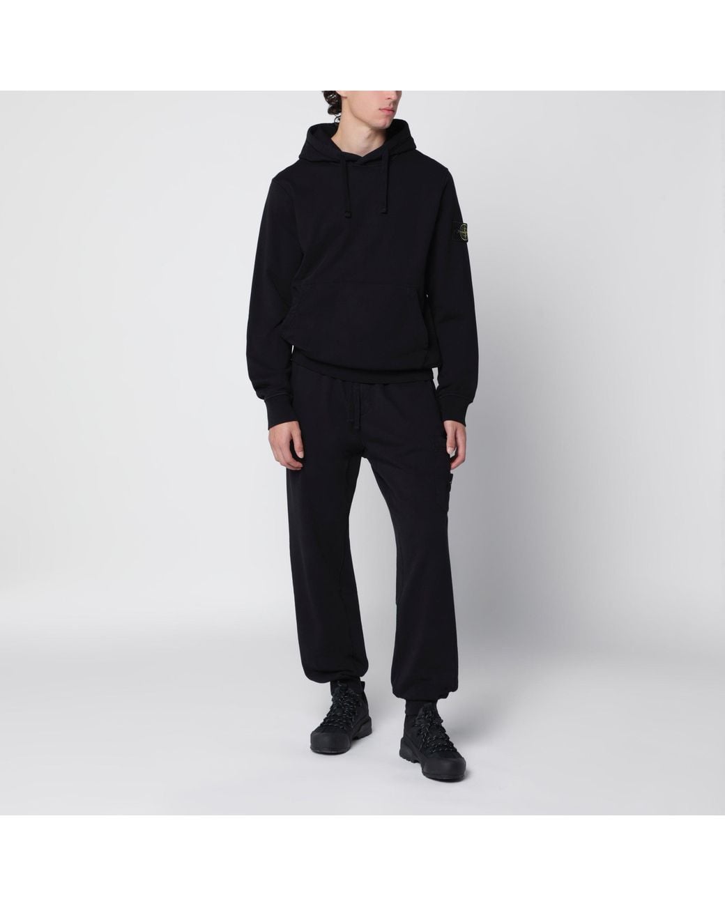 Stone Island Black Cotton Hoodie for men