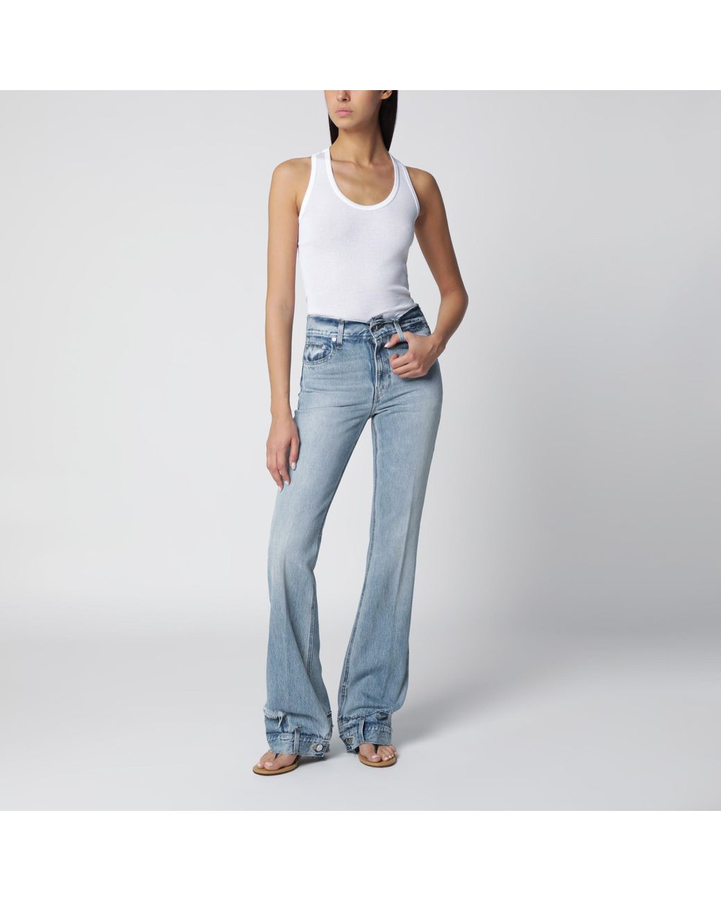 Haikure Blue Flora High-Waisted Flared Jeans