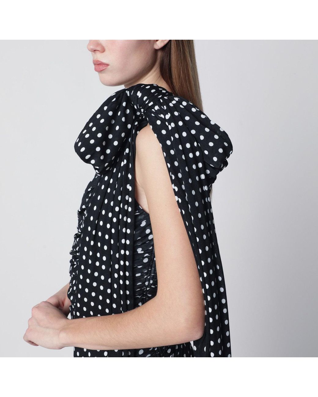 Patou Blue Polka Dot Draped Oneshoulder Dress
