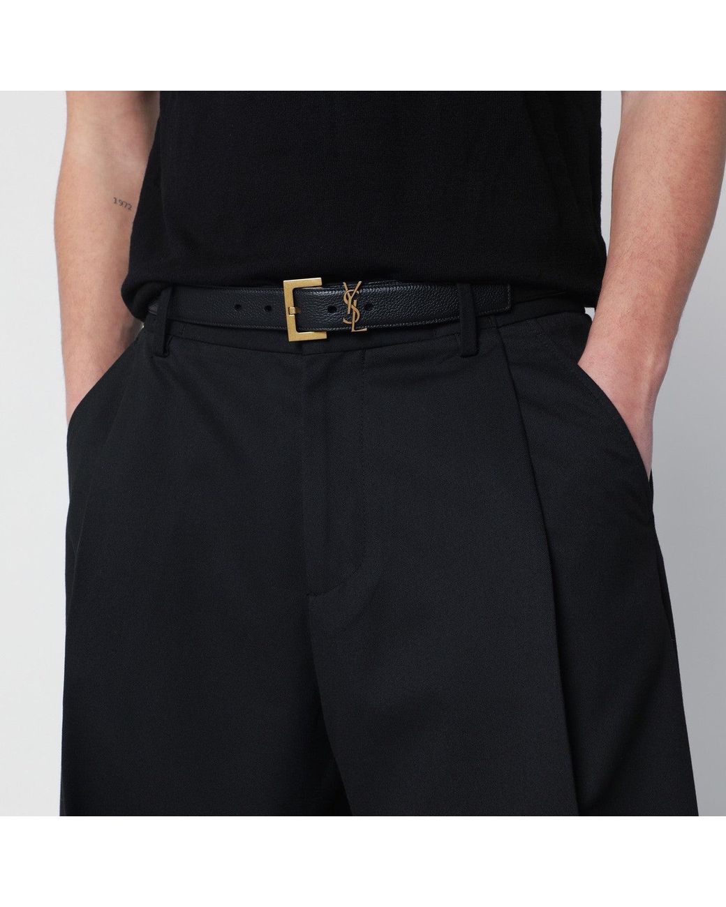 Saint Laurent Black Cassandre Leather Belt for men
