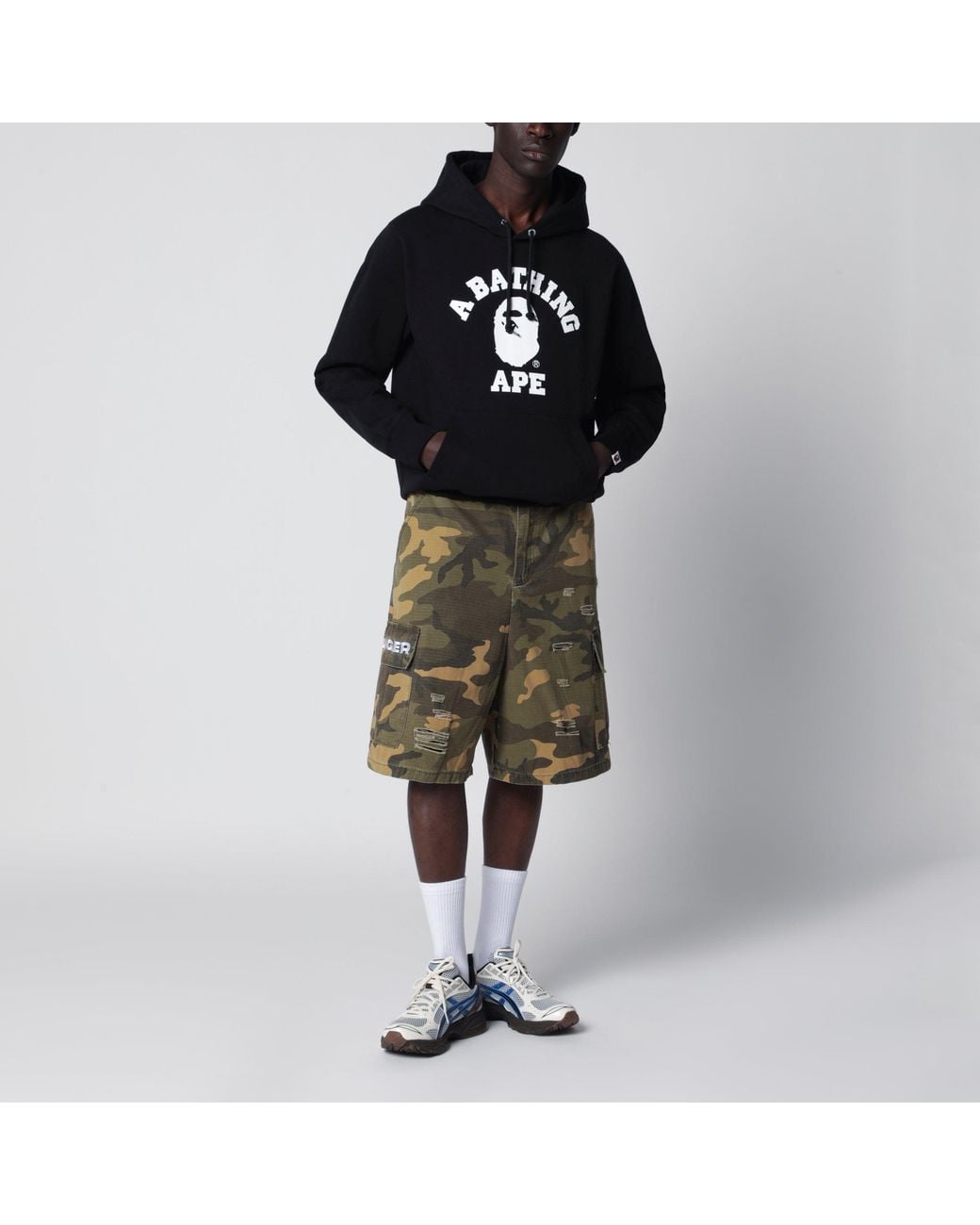 A Bathing Ape Black Hoodie With Logo Print for men