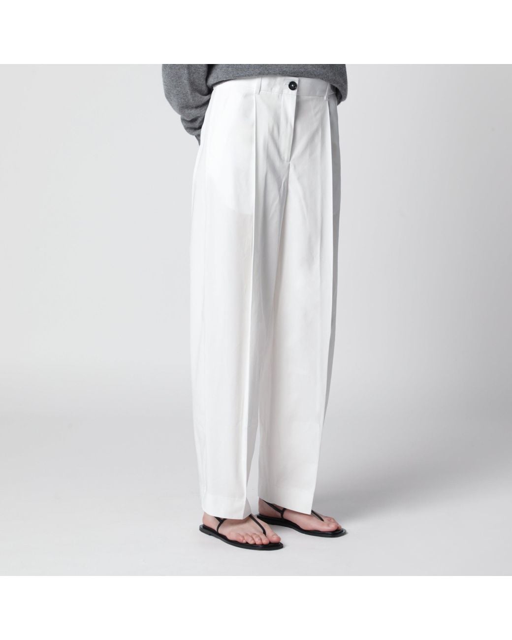 Totême  White Single-Pleat Organic Cotton Trousers