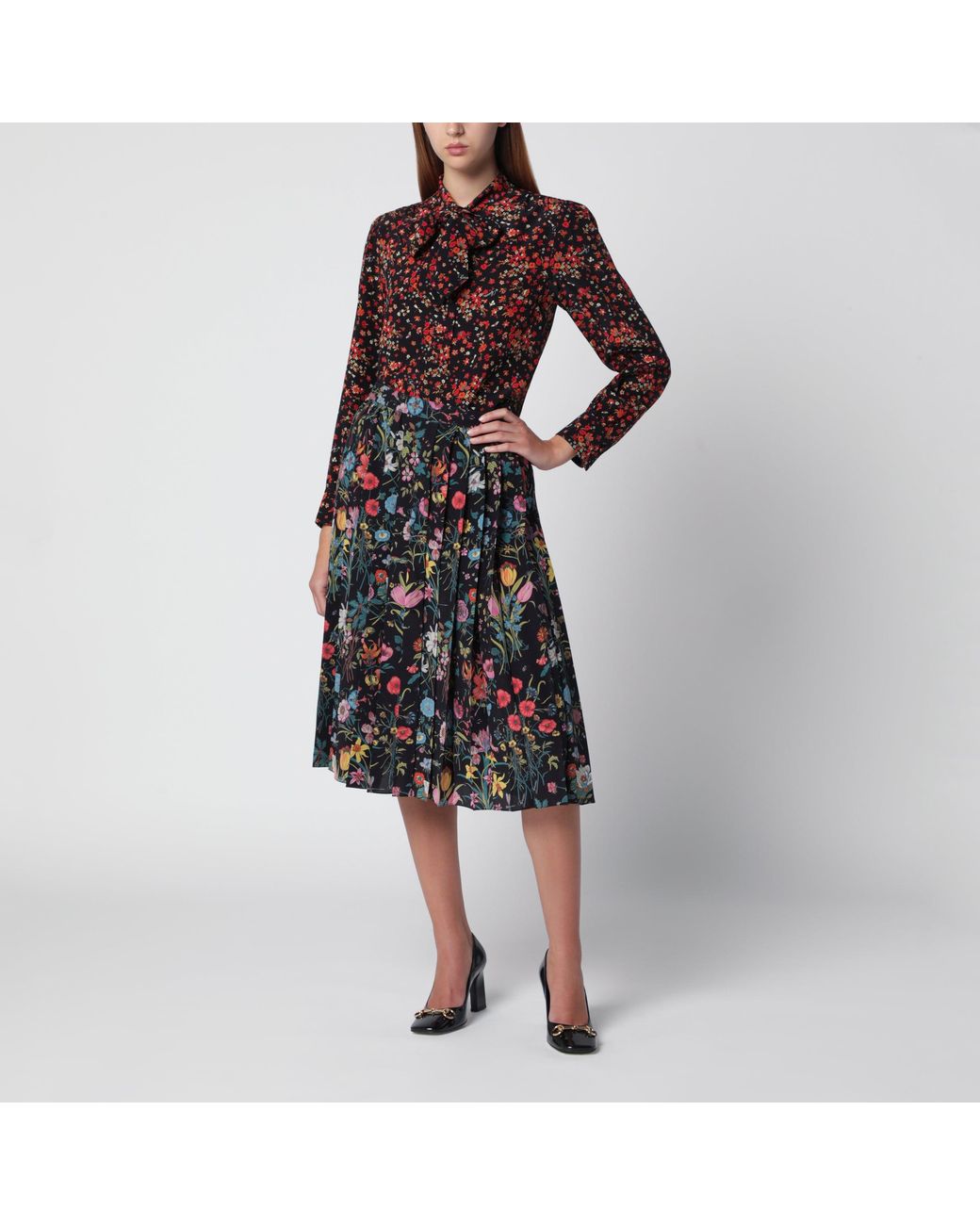 Gucci Black Printed Silk Shirt With Bow
