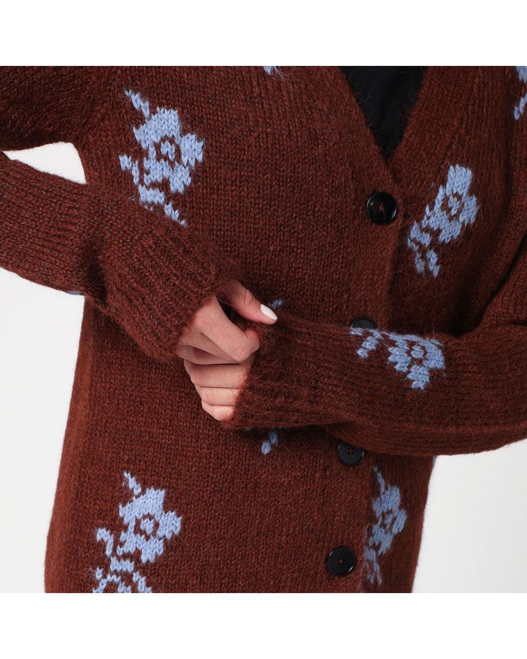 Jil Sander Red Cardigan With Floral Inlay