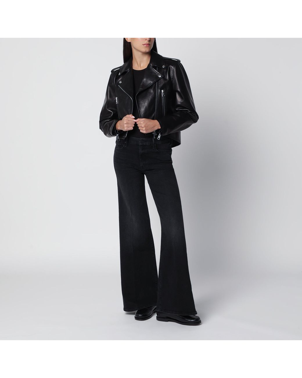 Mother Black Flared Spiked Hair Jeans