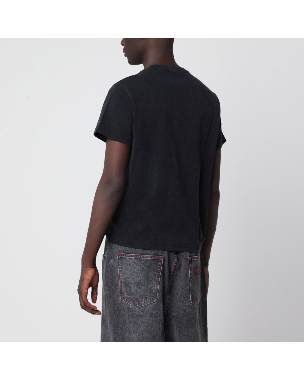 DAGGER Black Faded Cotton T-Shirt With Distressed Details for men