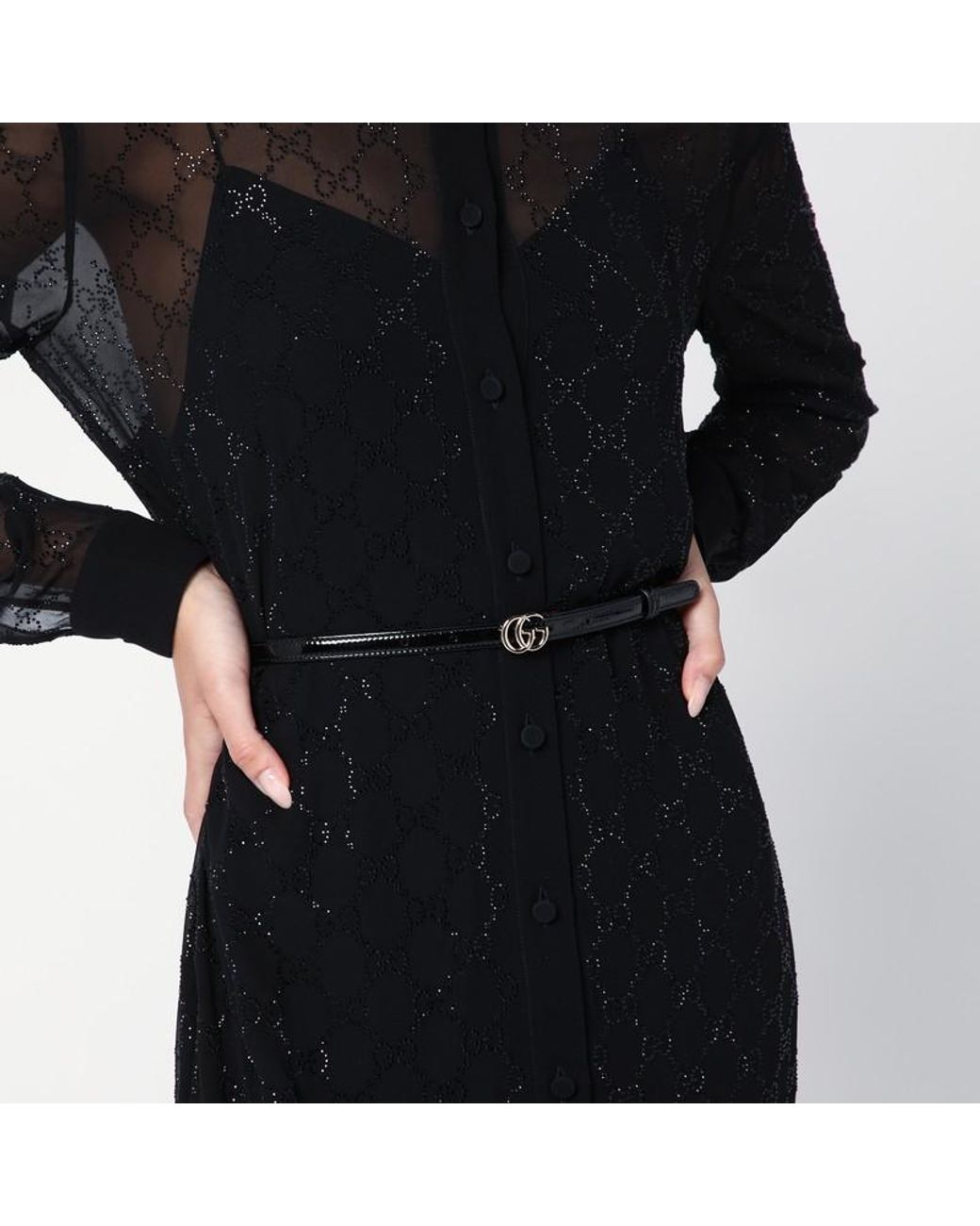 Robe Noire En Soie Avec Ceinture Gg Gucci en coloris Noir Lyst