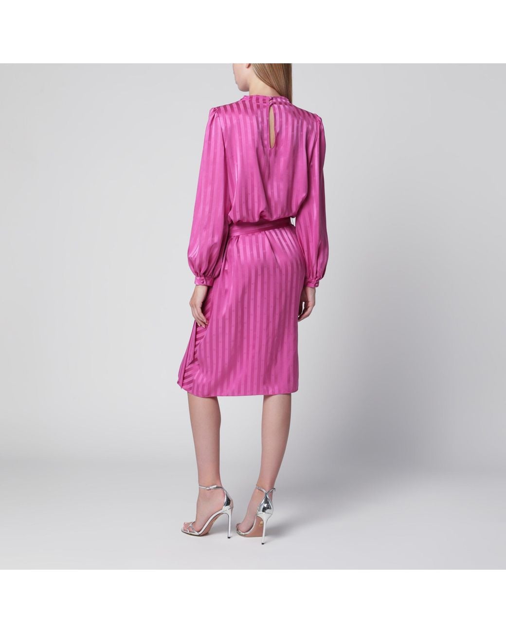 Valentino Pink Fuchsia Silk Jacquard Midi Dress