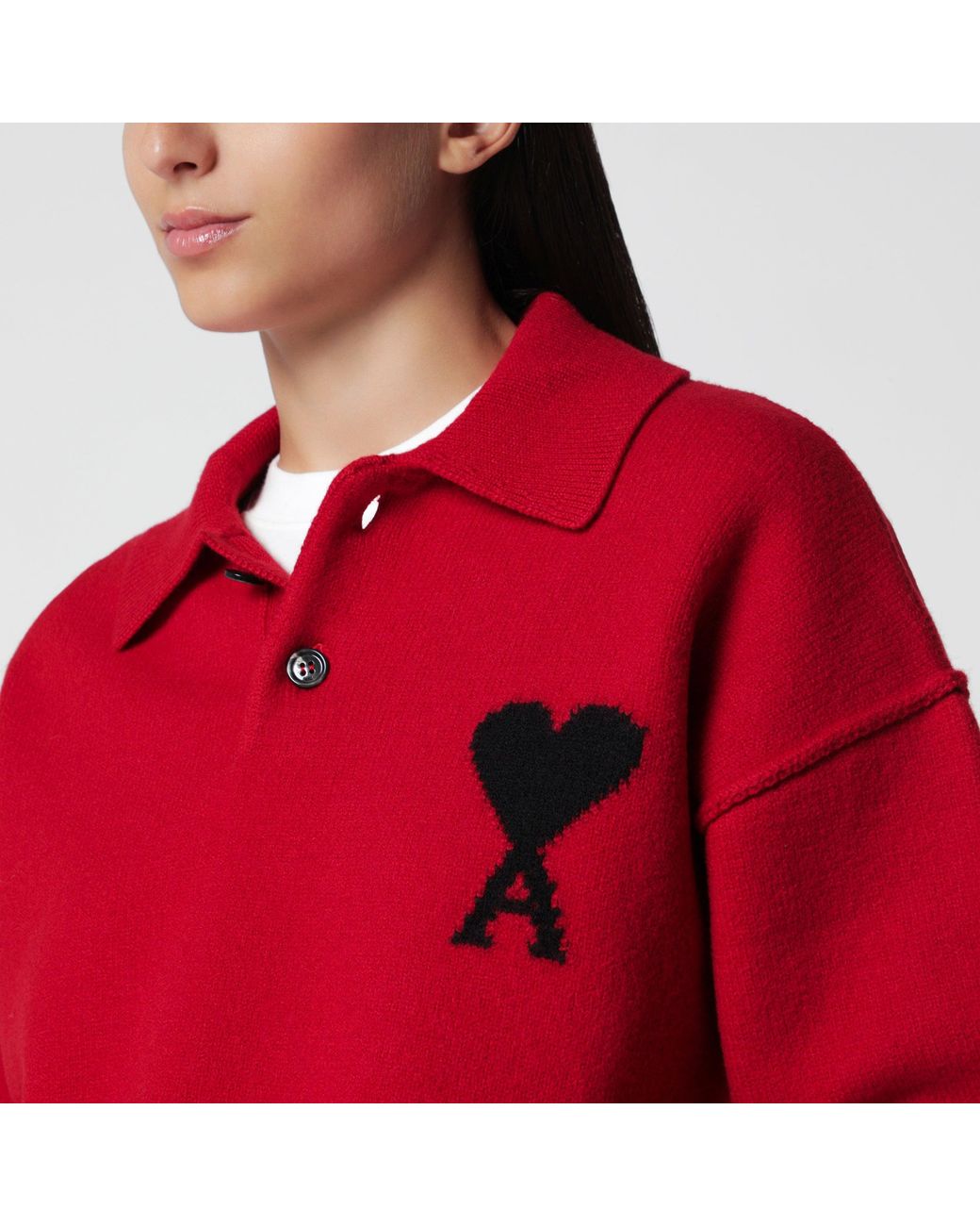 AMI Red Ami De Coeur Polo Jumper