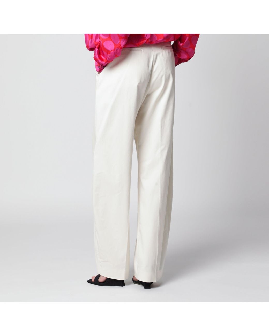 Thelatest White Cream Cotton Palazzo Trousers