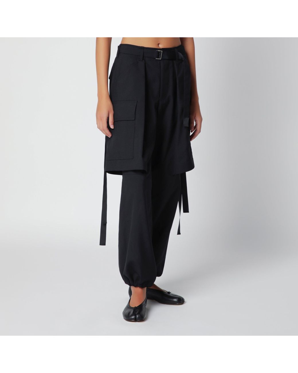 Sacai Black Wool-Blend Cargo Trousers