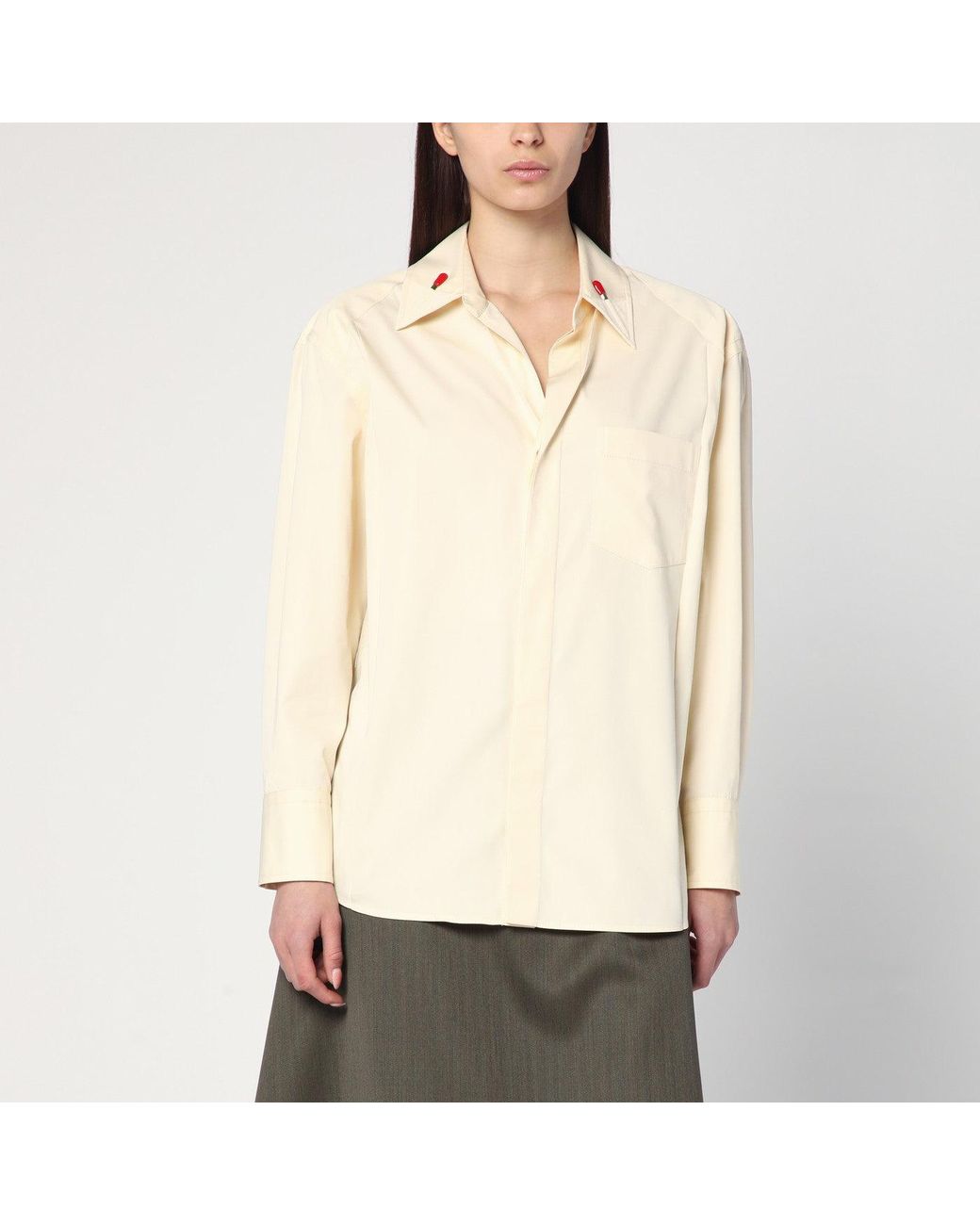 Bottega Veneta Natural Cream Shirt In Cotton And Silk