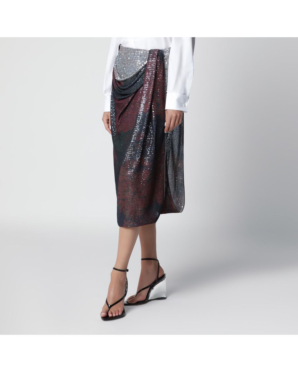 Maison Margiela Black Printed Draped Sequin Maxi Skirt