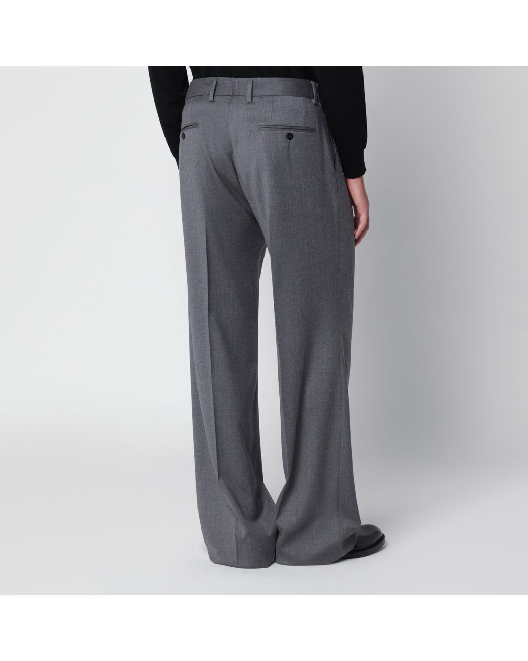 Dolce & Gabbana Gray Mélange Flannel Pleated Trousers for men
