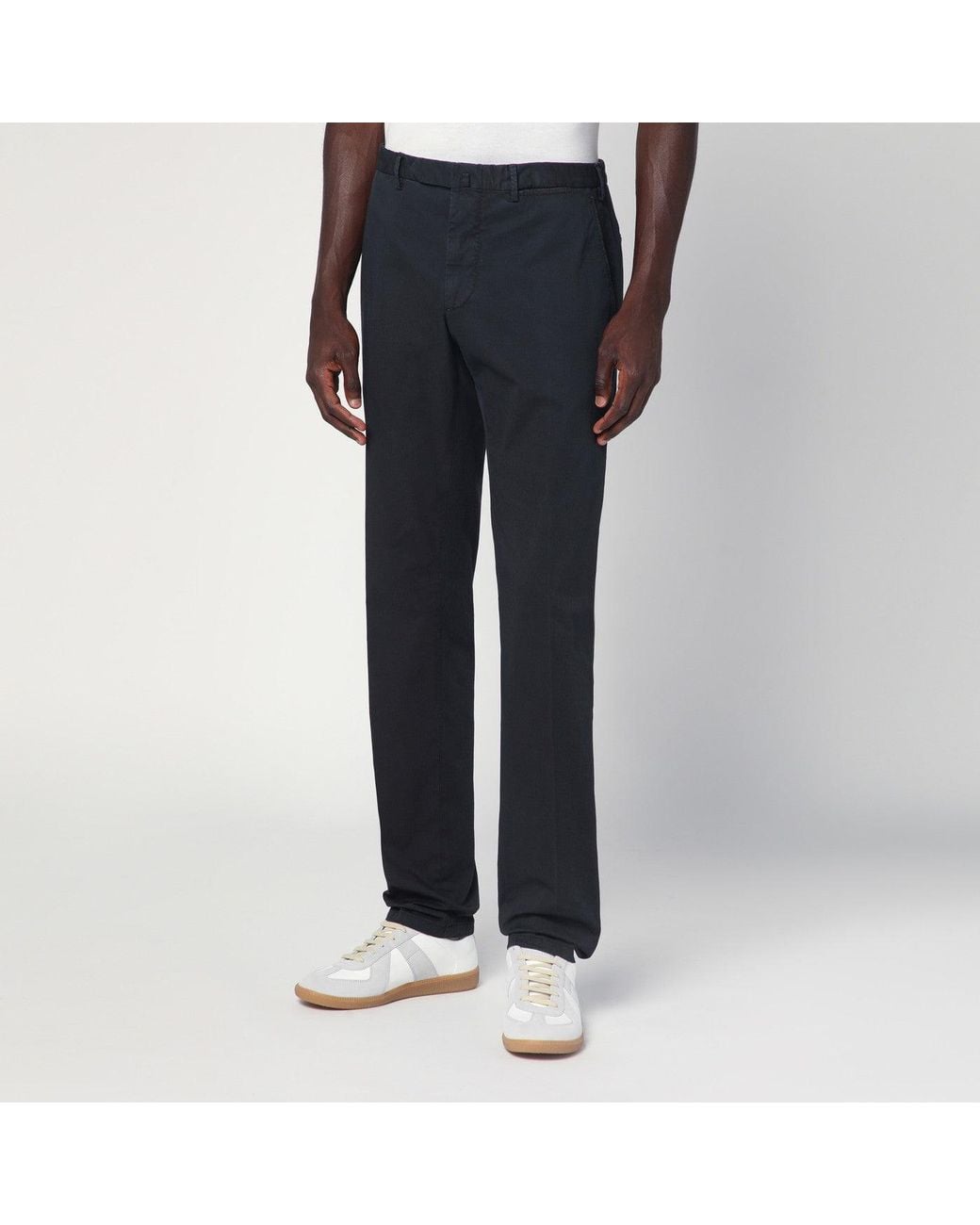 Santaniello Blue Black Trousers In Cotton for men