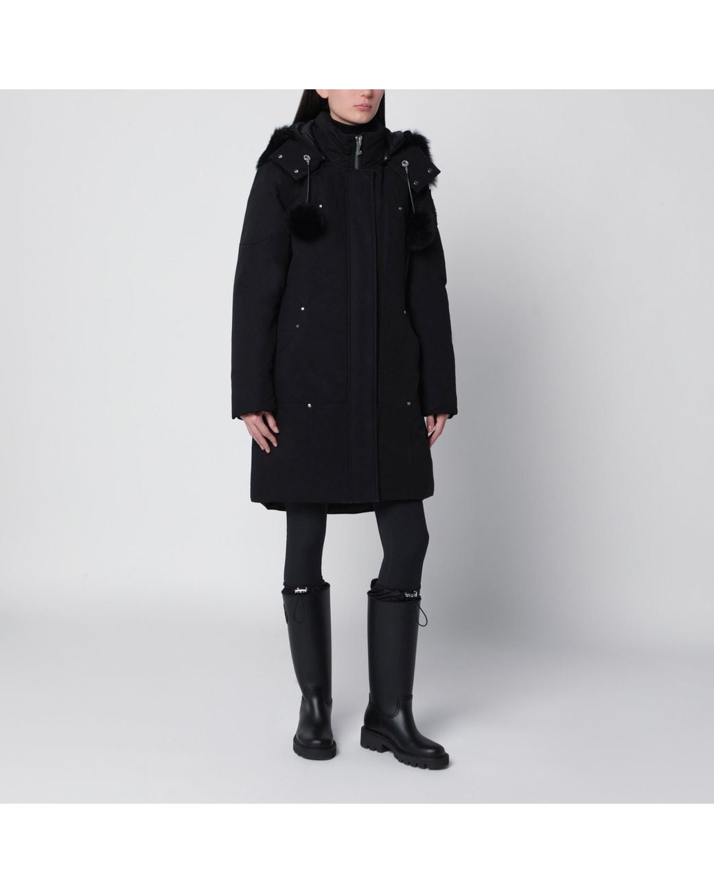 Moose Knuckles Black Stirling Original Mini Cotton-Blend Parka With Removable Hood And Fur Insert