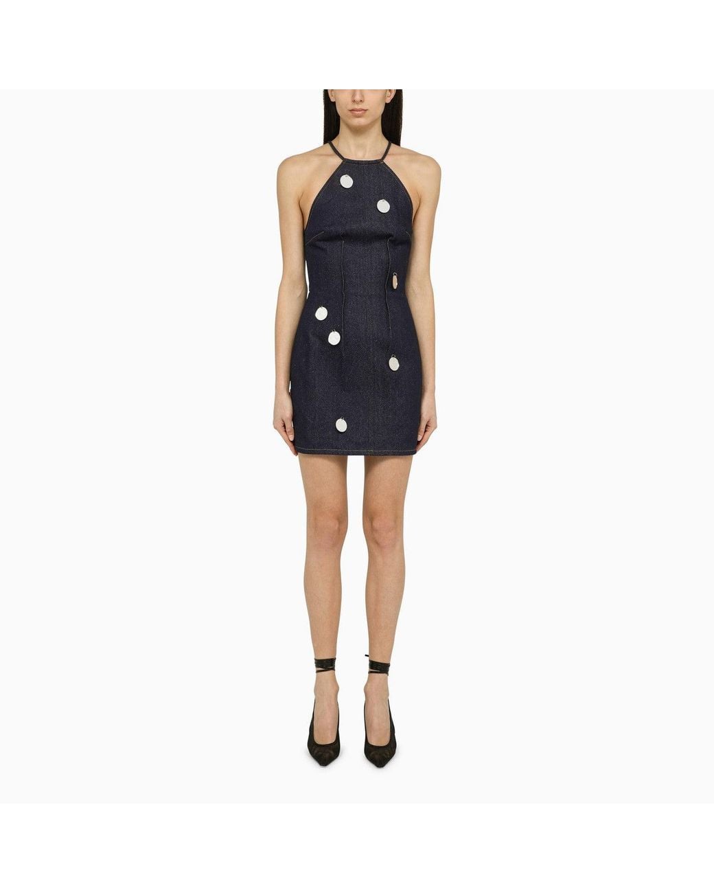 David Koma Blue Denim Mini Dress With Mirrors