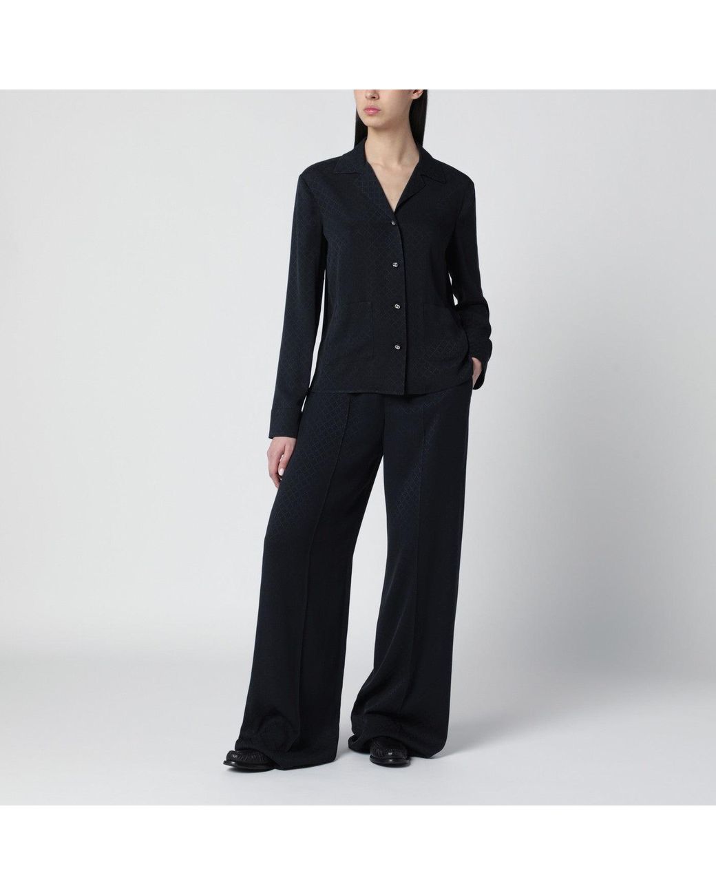Gucci Blue Jacquard Silk-Blend Shirt