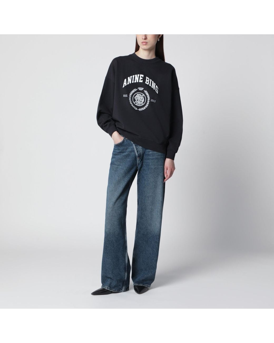 Anine Bing Black Miles Collegiate Cotton Sweatshirt Vintage