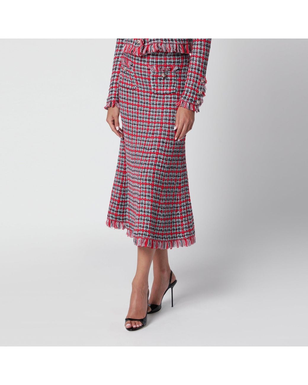 Self-Portrait Purple Checked Midi Skirt