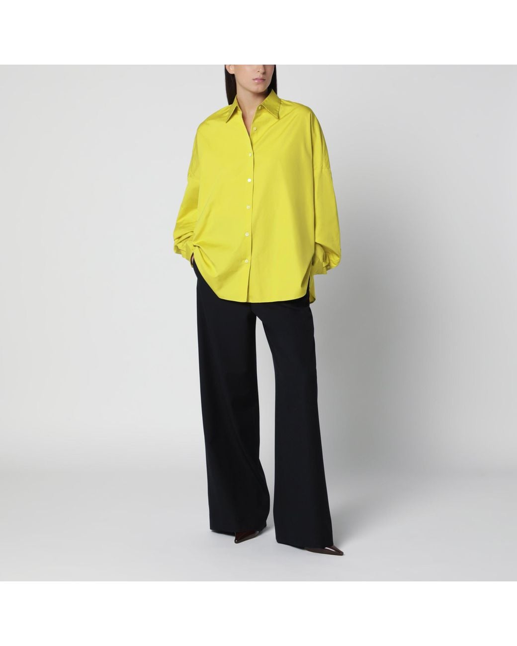 Dries Van Noten Yellow Oversized Lime Cotton Poplin Shirt