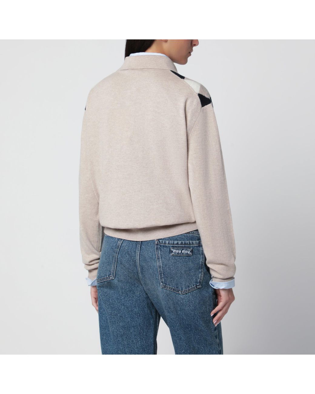 Miu Miu Blue Argyle Cashmere Polo Shirt