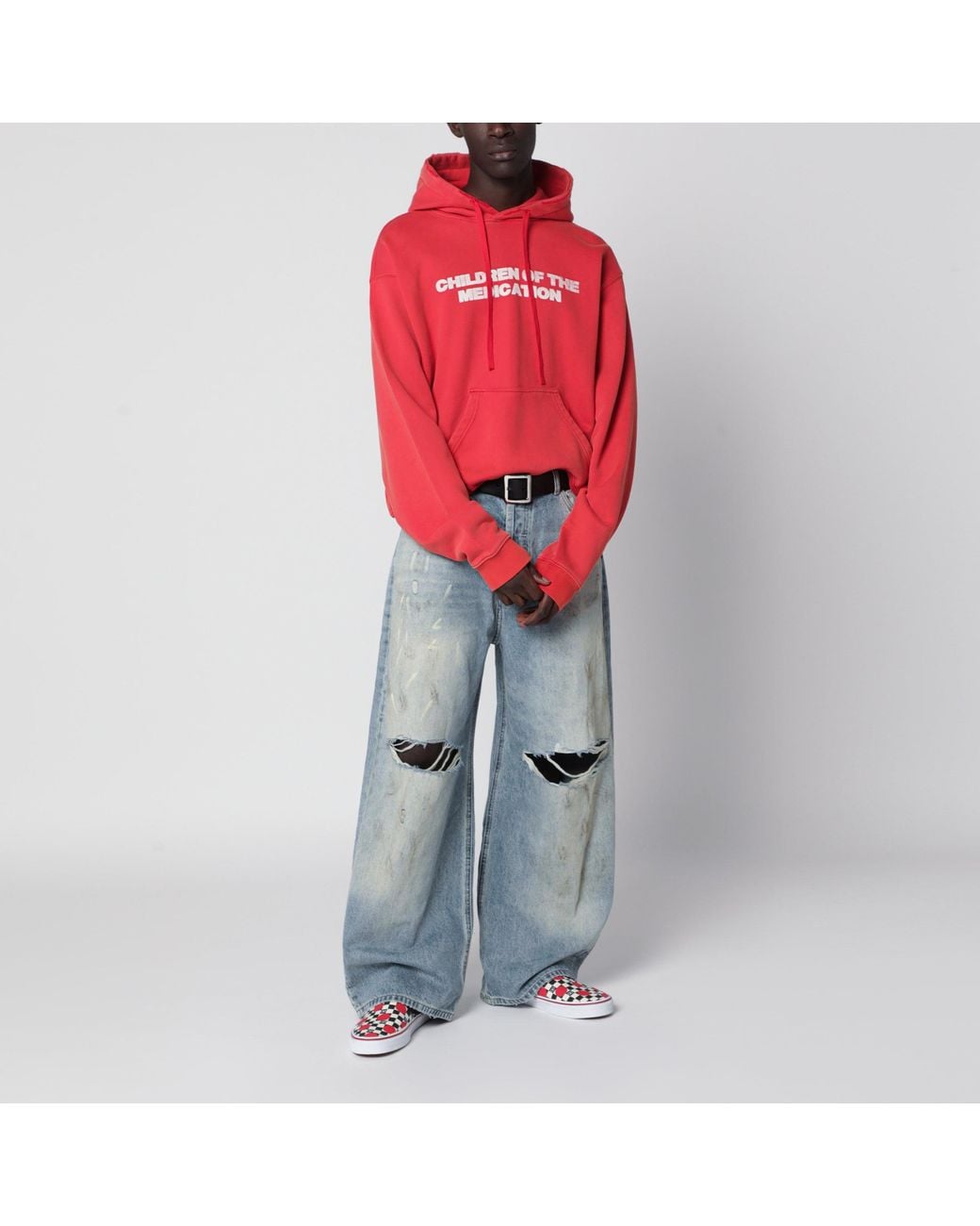 DAGGER Red Faded Hooded Sweatshirt With Vintage Effect for men