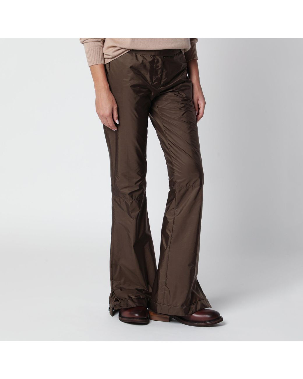 Miu Miu Brown Ebony Technical Fabric Flared Trousers