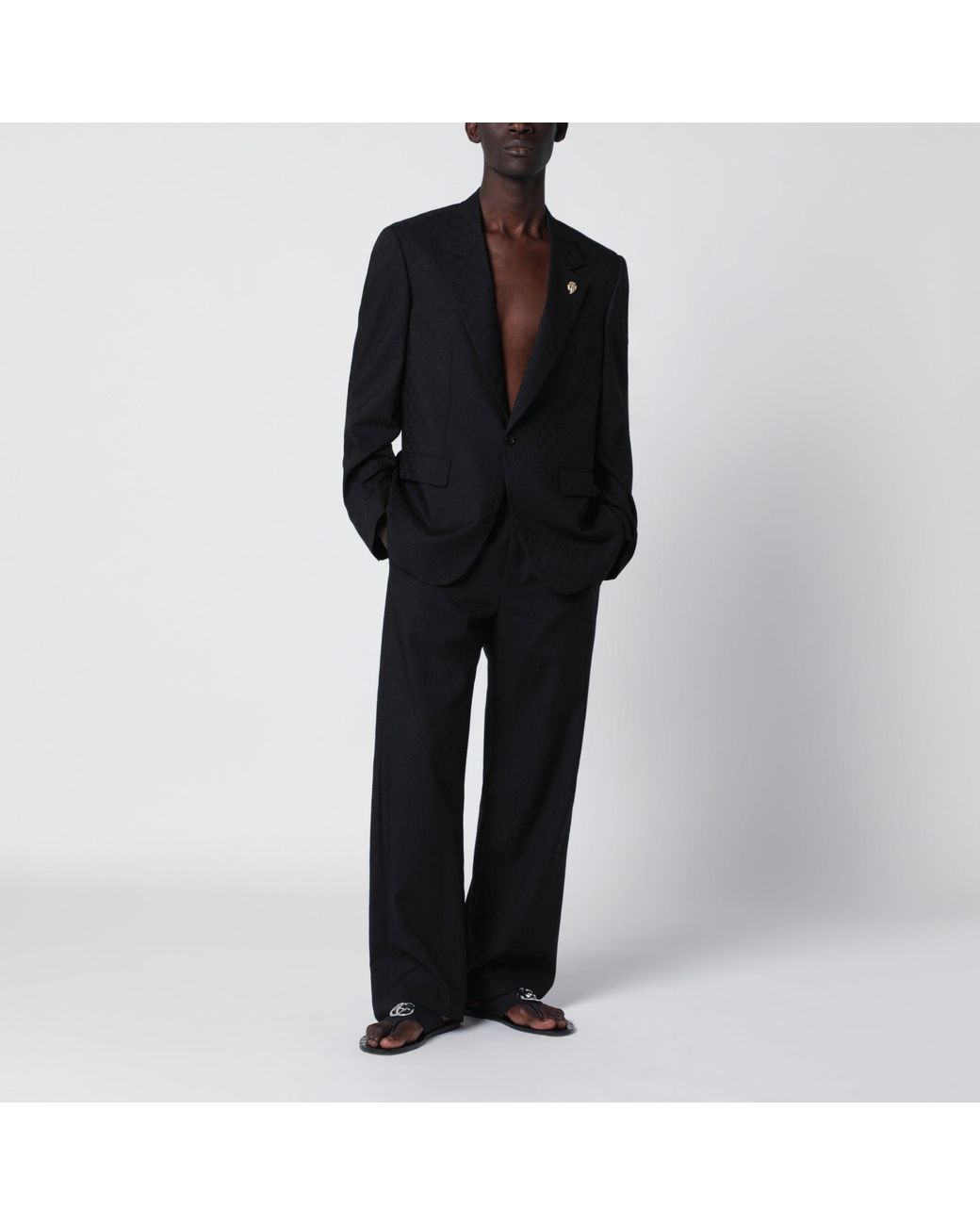 Gucci Black Single-Breasted Gg Wool Jacket for men